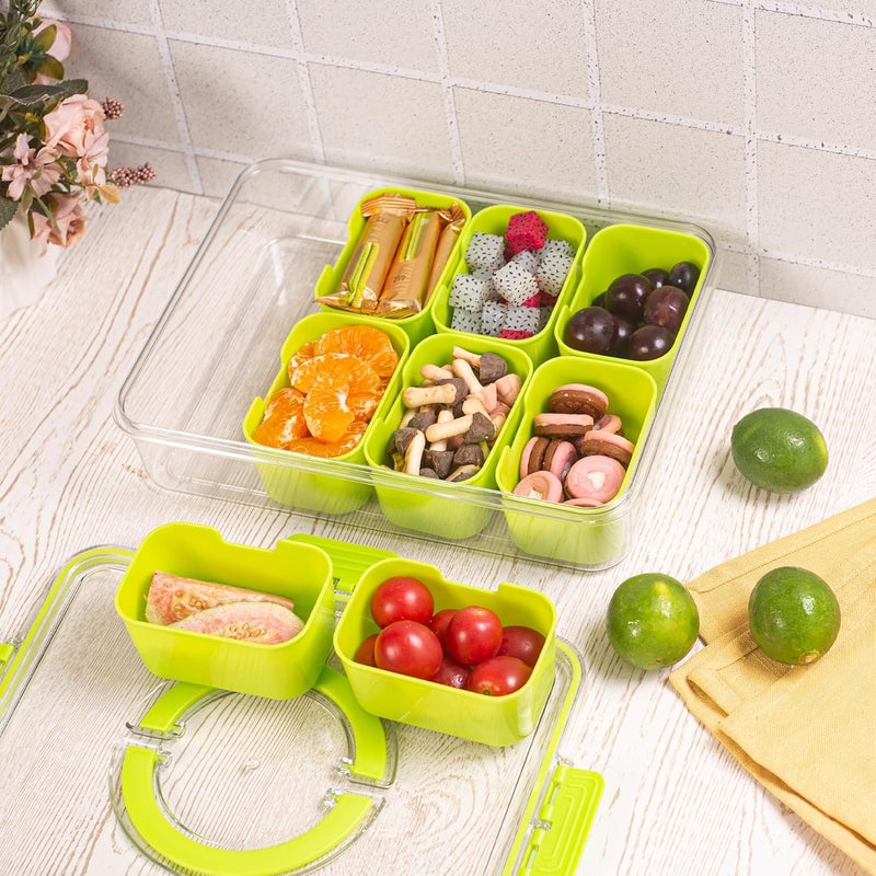 Dingerjar Divided Serving Tray with Lid and Handle - Snackle Box Charcuterie Container for Portable Snack Platters Organizer for Candy, Fruits, Nuts, Snacks - Perfect for Party, Entertaining, Green - Image 2